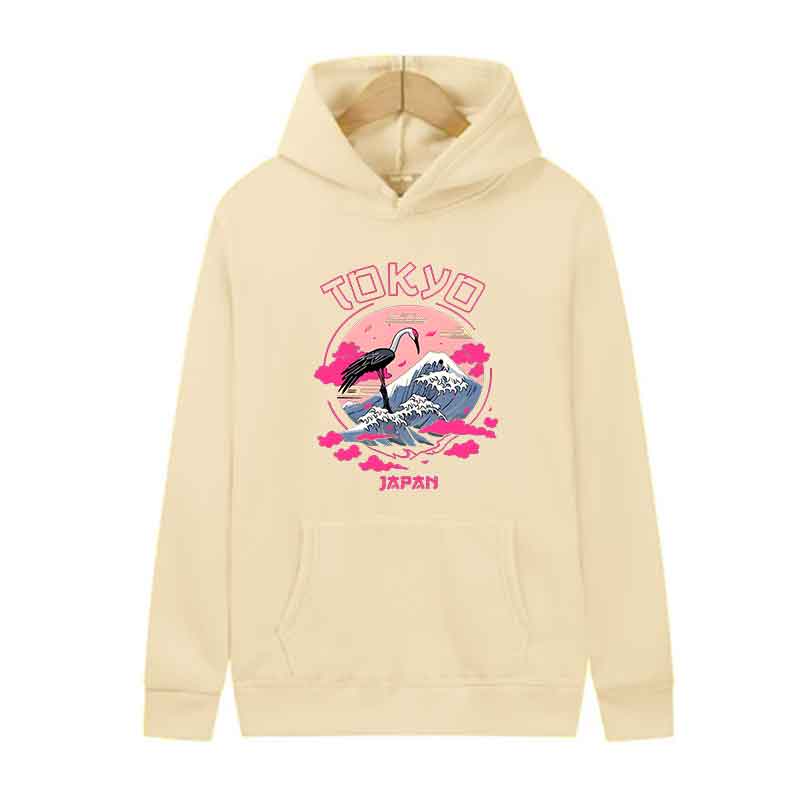 Japanese Style Scenery Printed Men Sweatshirt Casual Hoodies Pullovers Women Warm Sport Fitness Pocket Streetwear Trends Daily