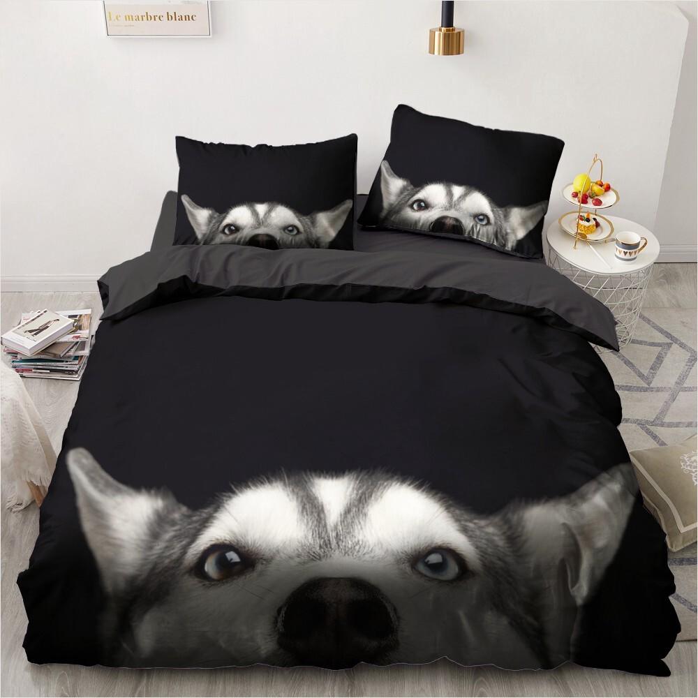3D Animals Bedding Set Lovely Pet Black Dog Printed Duvet Cover Set Kids Adults Home Decor Single Queen King Size Gift Cute Dogs