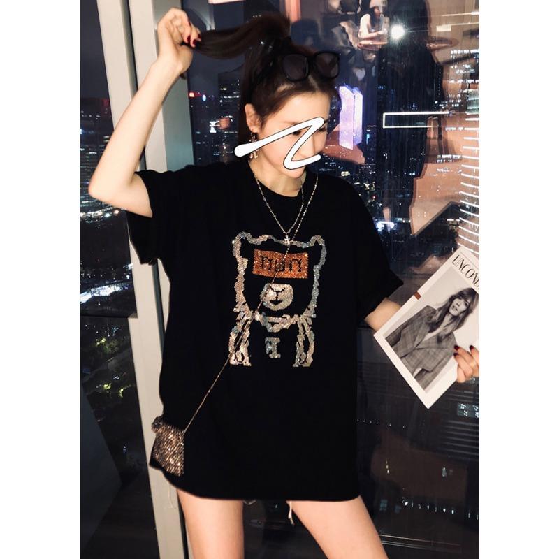 Cartoon Diamond-sleeved Short-sleeved T-shirt for Women In Summer New Korean Style Loose Fashionable Top