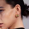 Niche High-Grade Metal Copper-Plated 18K Real Gold Texture Pleated Semicircle S925 Silver Needle Stud Earrings Personalized Temperament Earrings