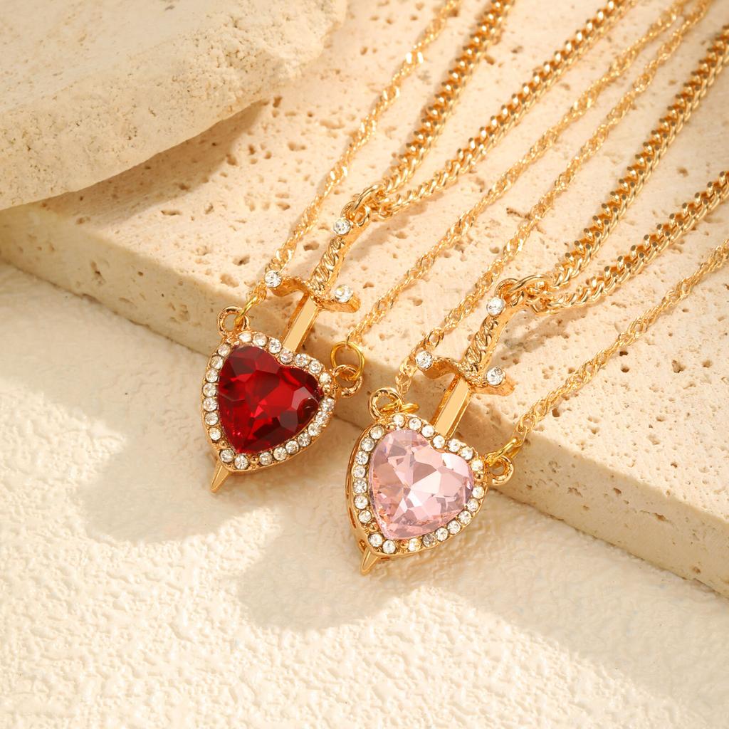 2 Stück Montierbar Herz und Schwert Zirkon Anhänger Halskette für Damen Vergoldete Choker Kette Schmuck
