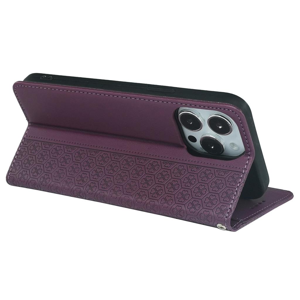 For iPhone 14 Pro Max Case Four-Leaf Clover Leather Wallet Phone Cover