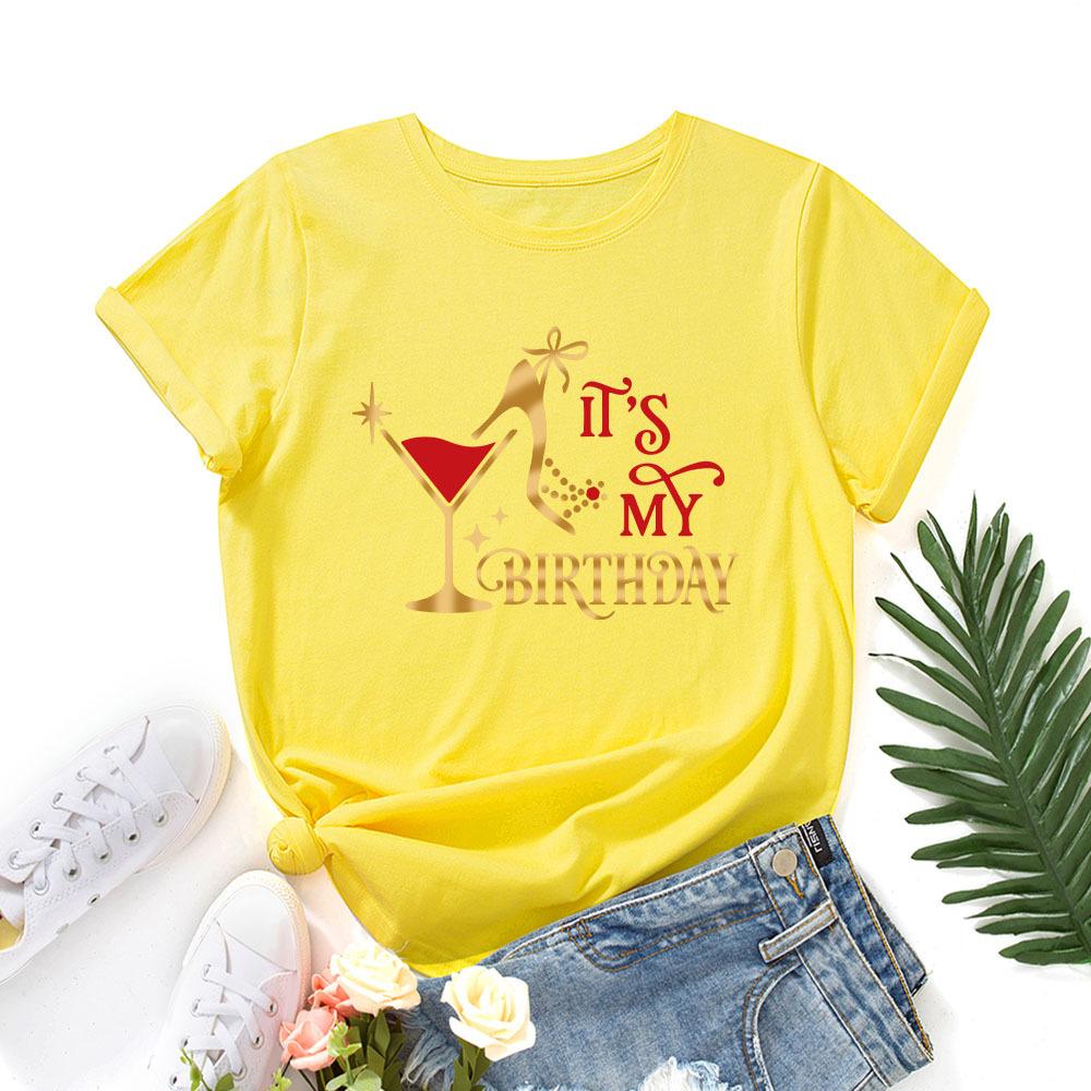 Wine Glass Pattern Casual and Comfortable Pure Cotton Printed Women's Round Neck Short Sleeved T-shirt