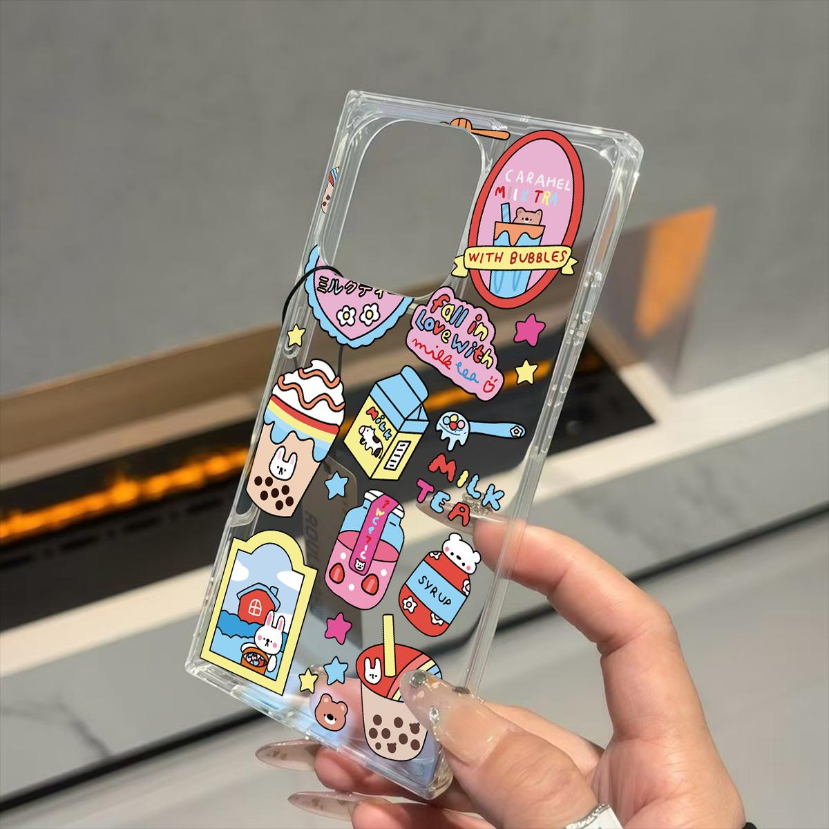 

Прозрачный квадратный чехол-трубка для защиты iPhone 14 Pro Max 12 13 16 ProMax 15 Plus 11, защита от окисления, чехол с рисунком молочного чая iphone 11 ProMax