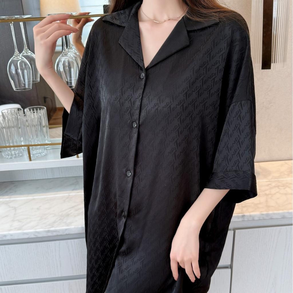 Animal pajamas ice silk pajamas women's new summer mid-sleeved shirt skirt loose large size loungewear autumn 181