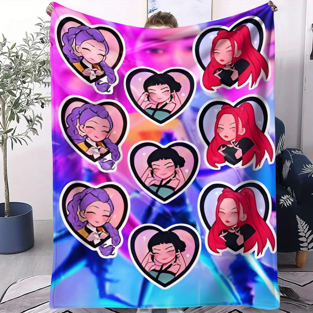 Kpop Girl Group Chibi Air Conditioning Blanket Cute Heart Pattern Nap Blanket for Sofa Bed Idol Fans Home Decor Gift