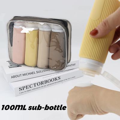 4PCS Portable Silicone Travel Bottle Cosmetic Organizer Leak-proof Squeezable Refillable Shampoo Conditioner Container 100ml