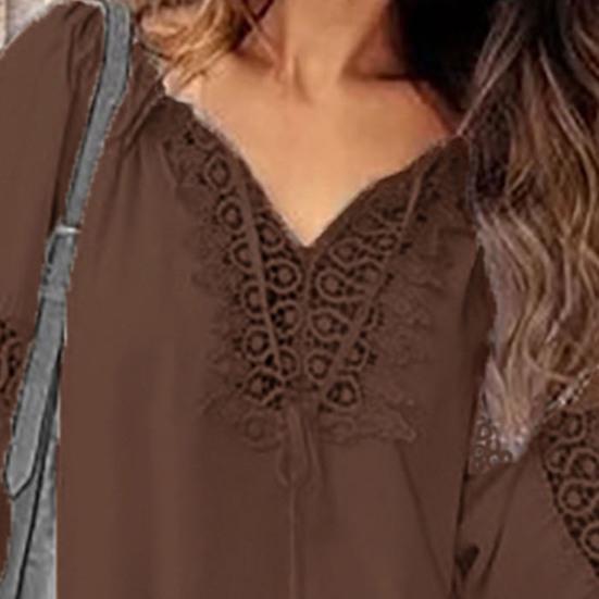 Women Shirt V-Neck Long Sleeve Side Split Hem Pullover Tops Solid