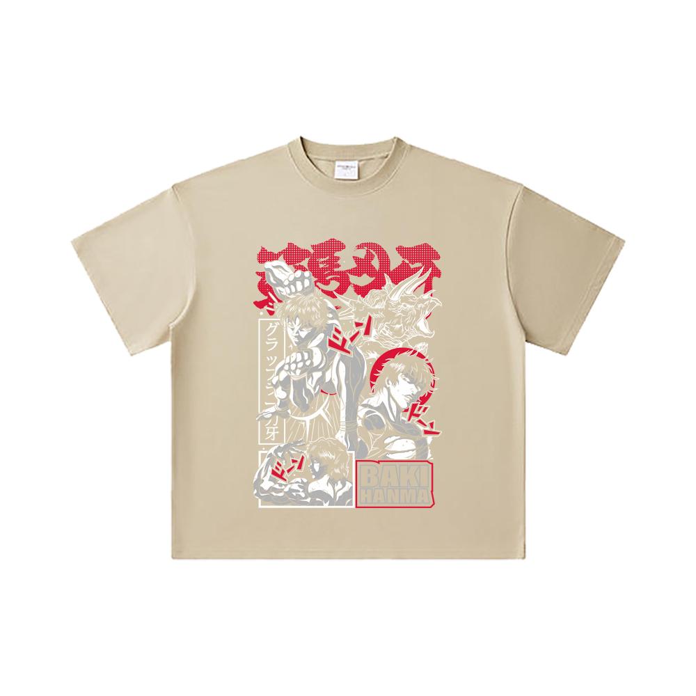 260 GSM Double Yarn 32 Count 100% Cotton Baki V3 Print Unisex Heavy Cotton T Shirt
