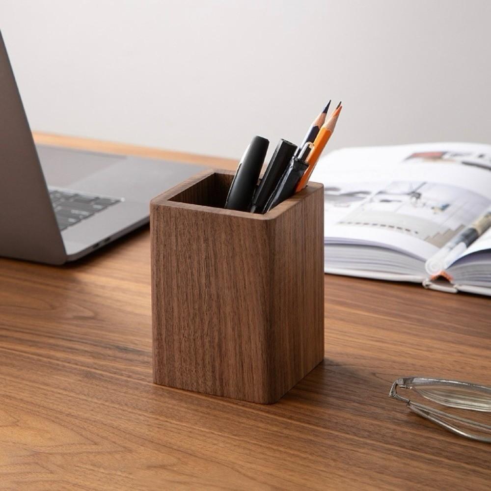 Drewniany Dębowo-Orzechowy Pojemnik na Pędzle Prosty Organizer na Pędzle do Makijażu Artykuły Biurowe/Szkolne