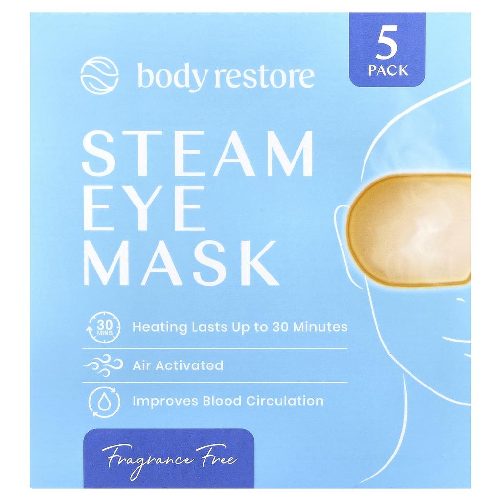 Body Restore, Steam Eye Mask, Fragrance Free, 5 Pack