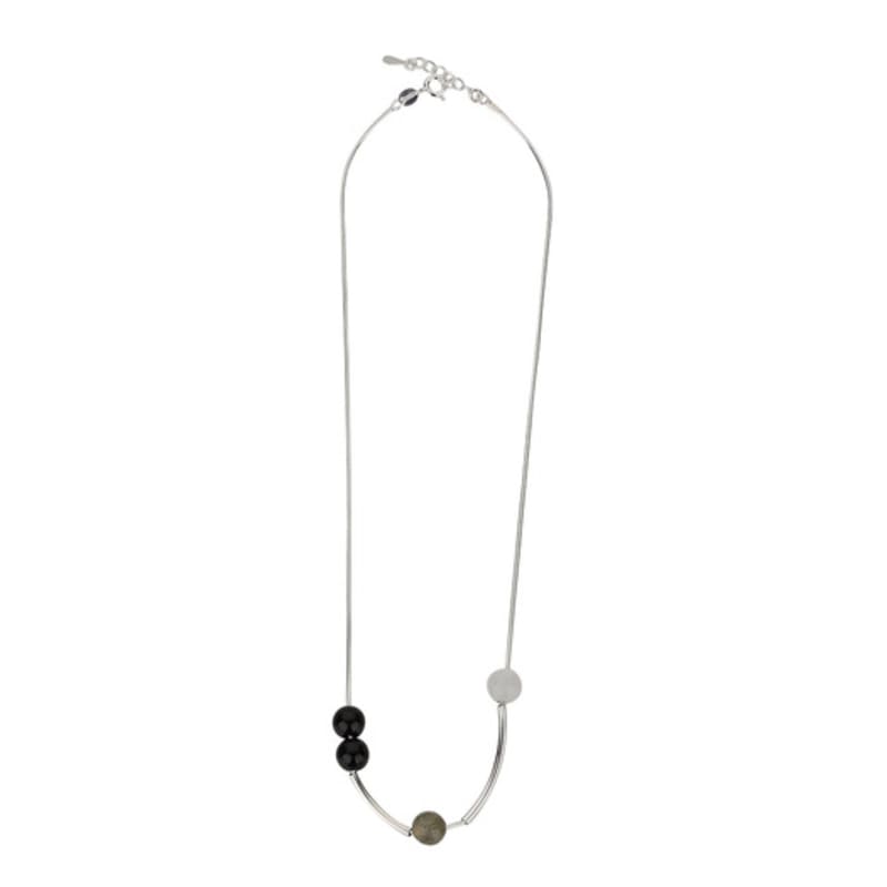 Charmy Silver Triple Gemstone-necklace