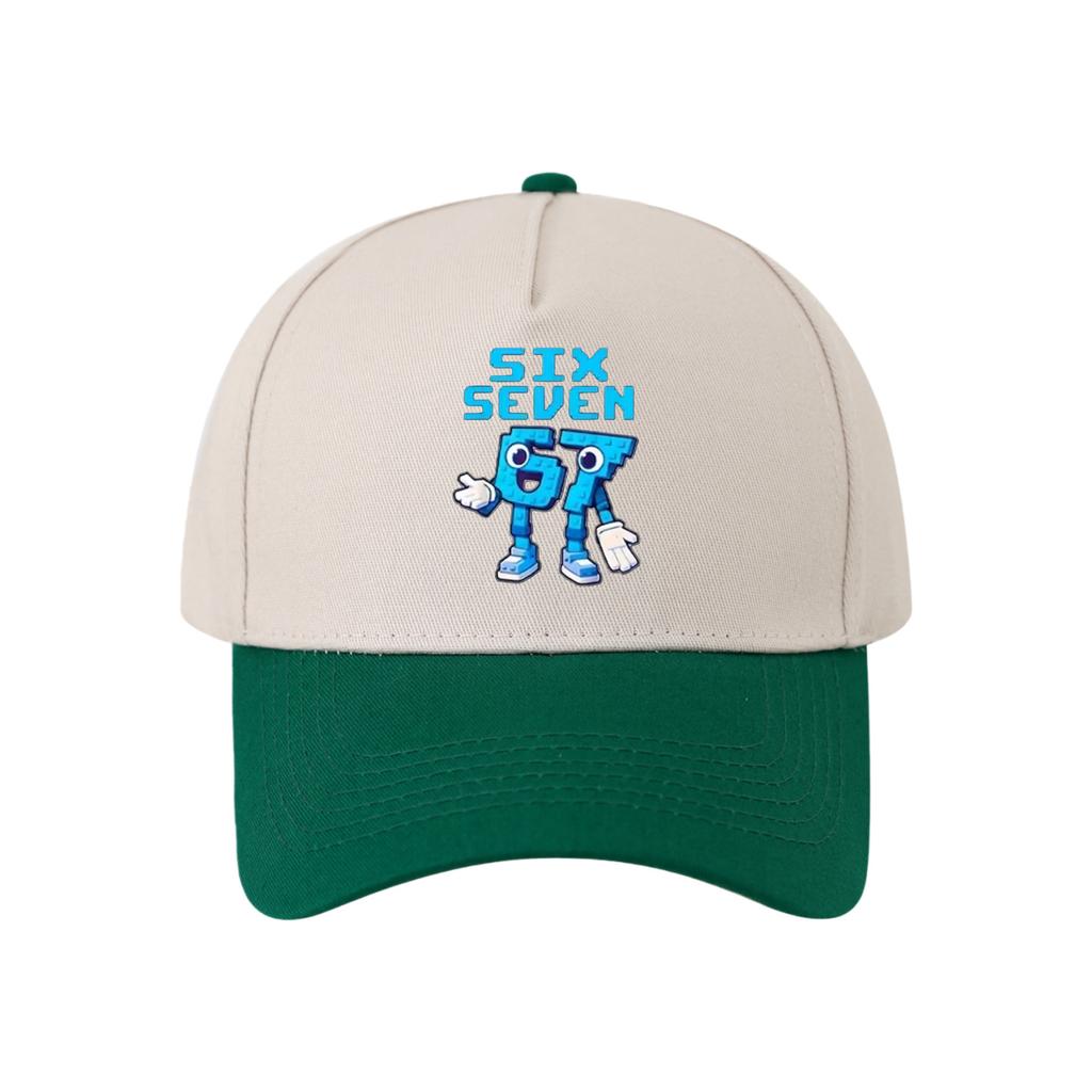 Retro Color Blocked Baseball Cap,Unisex 67 Six Seven   Breathable and Versatile Sun Shading Duckbill Cap