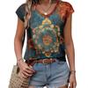 Summer Women's Casual Temperament Retro Printed Pattern V-neck Narrow Sleeved Shirt