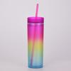 Gradual Change Color Rainbow Color Water Cup Straight Skinny Double Layer Plastic Cup Color Straw Cup
