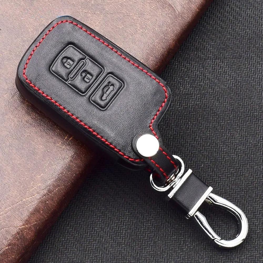 Leather Car Key Case For Toyota Camry Rav4 Highlander Land Cruiser Harrier 3 Button Smart Keyless Remote Control Protector Cover