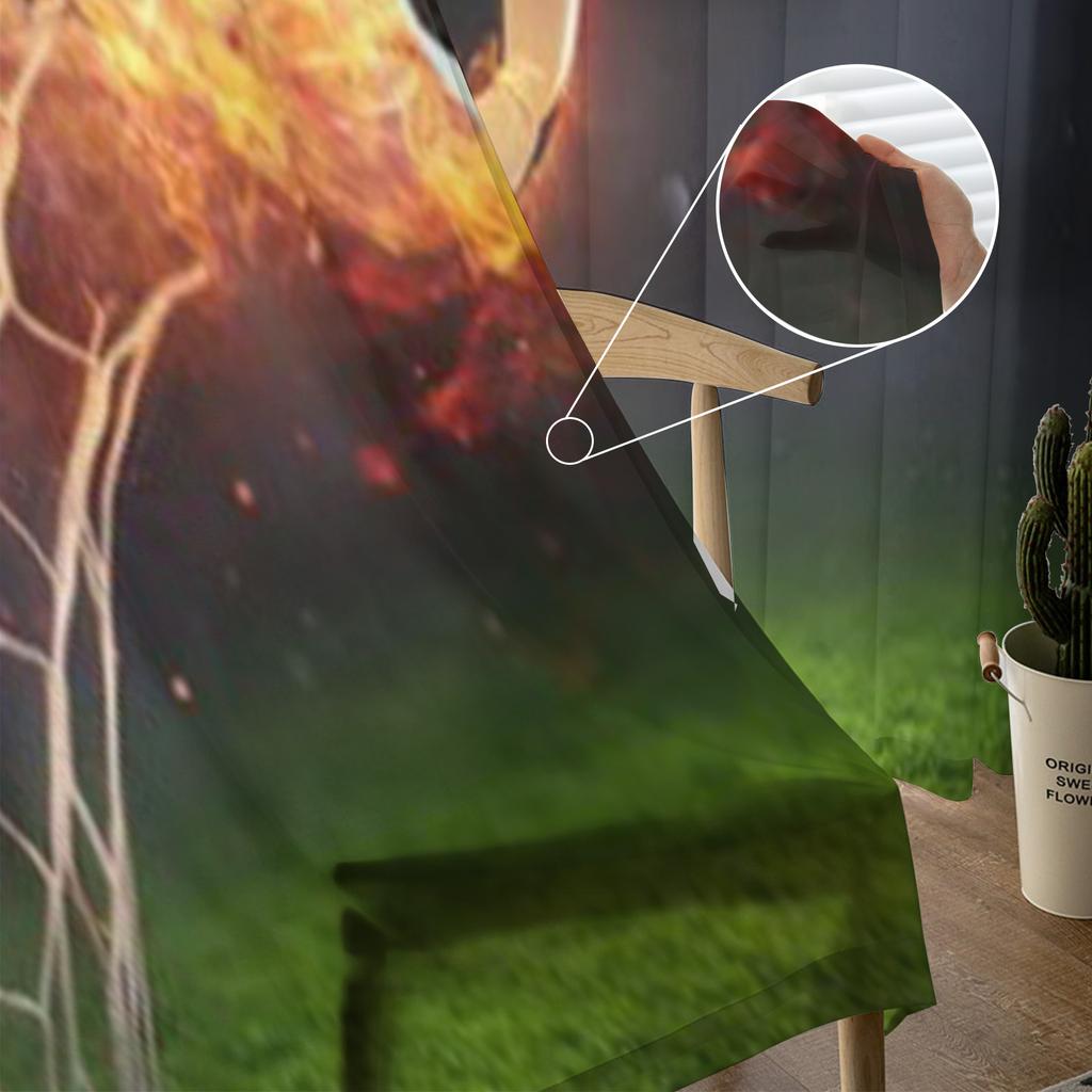 Abstraktes Fußballfeld mit Tornetz und feurigen Flammen auf Gras, transparente Tüllvorhänge für Wohnzimmerdekor, Voile-Organza-Vorhang