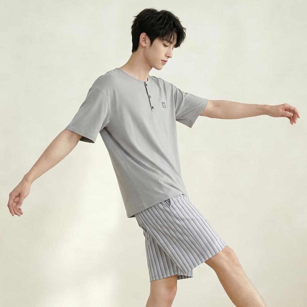 Men's Summer Short-Sleeve Pajama Set: Cool & Soft Lycra Cotton Home Wear 2026 Style