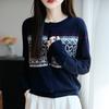 Worsted wool jacquard cardigan women's autumn and winter new small safflower knitted sweater jacket short loose and gentle wind sweater