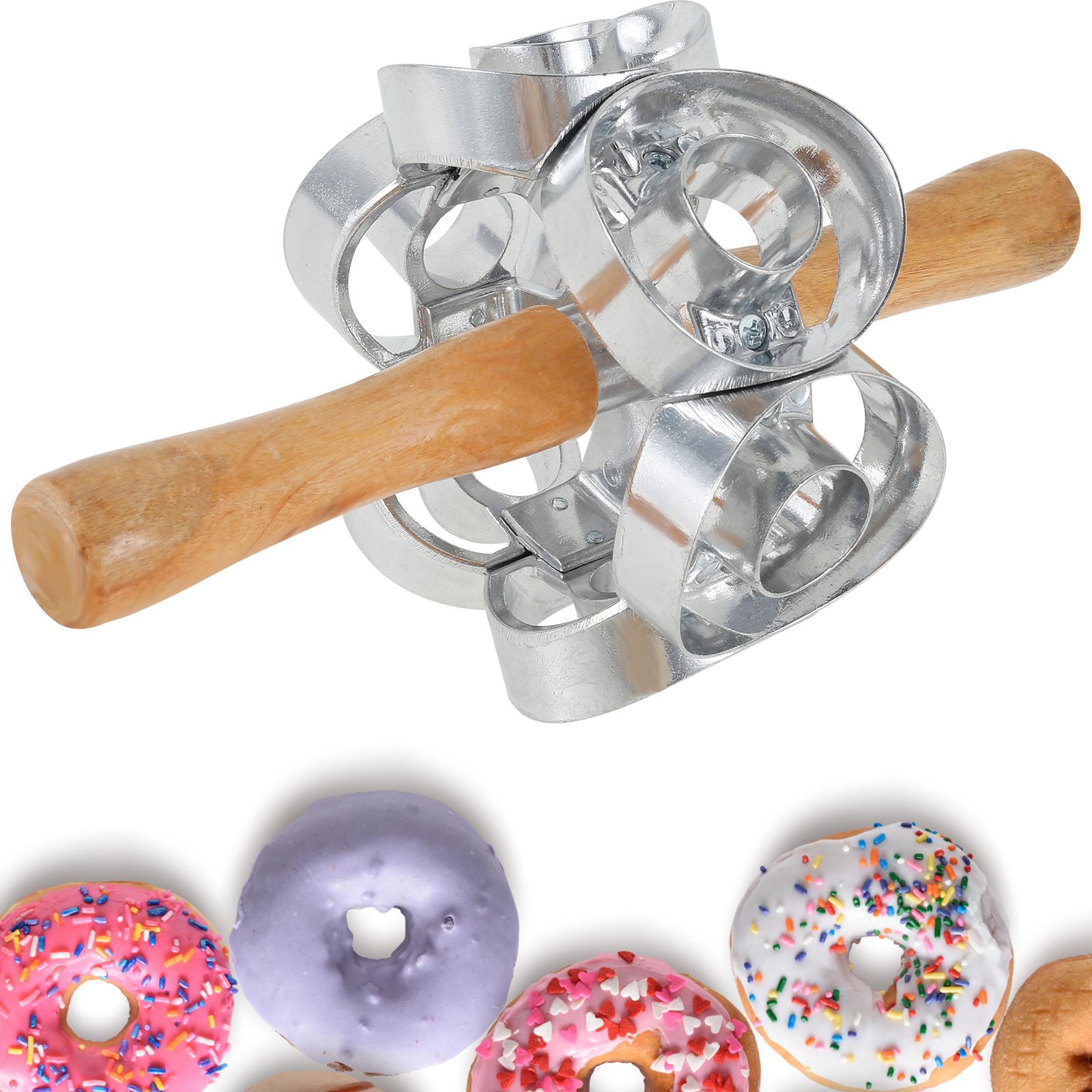 

Round Shape Donut Cookie Cutter with Wood Handle Stainless Steel Revolving Doughnut Cutter Roller Pastry Dough Baking Tools
