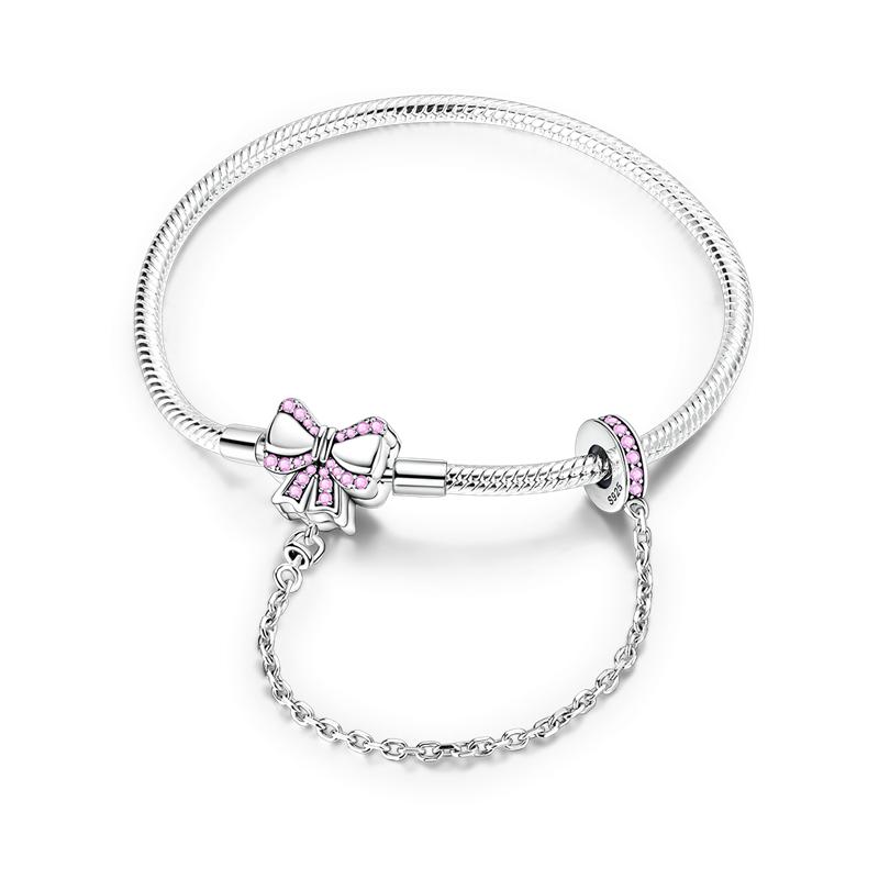 925 Silver Heart Bracelet 17-20CM Sparkling Golden DIY Charms Beads Fashion Jewelry for Women