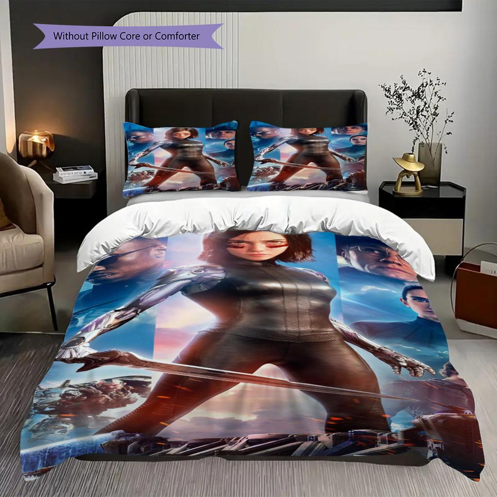 Future Warrior Alitas Battle Bedding (1 * duvet cover + 2 * pillowcase, without core) 2D Flat Soft and comfortable Duvet cover and pillowcase
