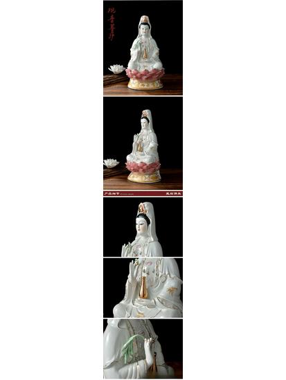 Guanyin Bodhisattva Ceramic Lotus Statue Ornament