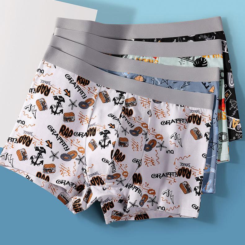 4pcs Men's Underwear Men's Tacky Boys Teenagers' Printed Four Cornered Underwear Shorts Boxer Brief