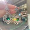 European and American fashion popular colored treasure inlaid with white diamonds, retro simulated emerald earrings, women's temperament earrings,