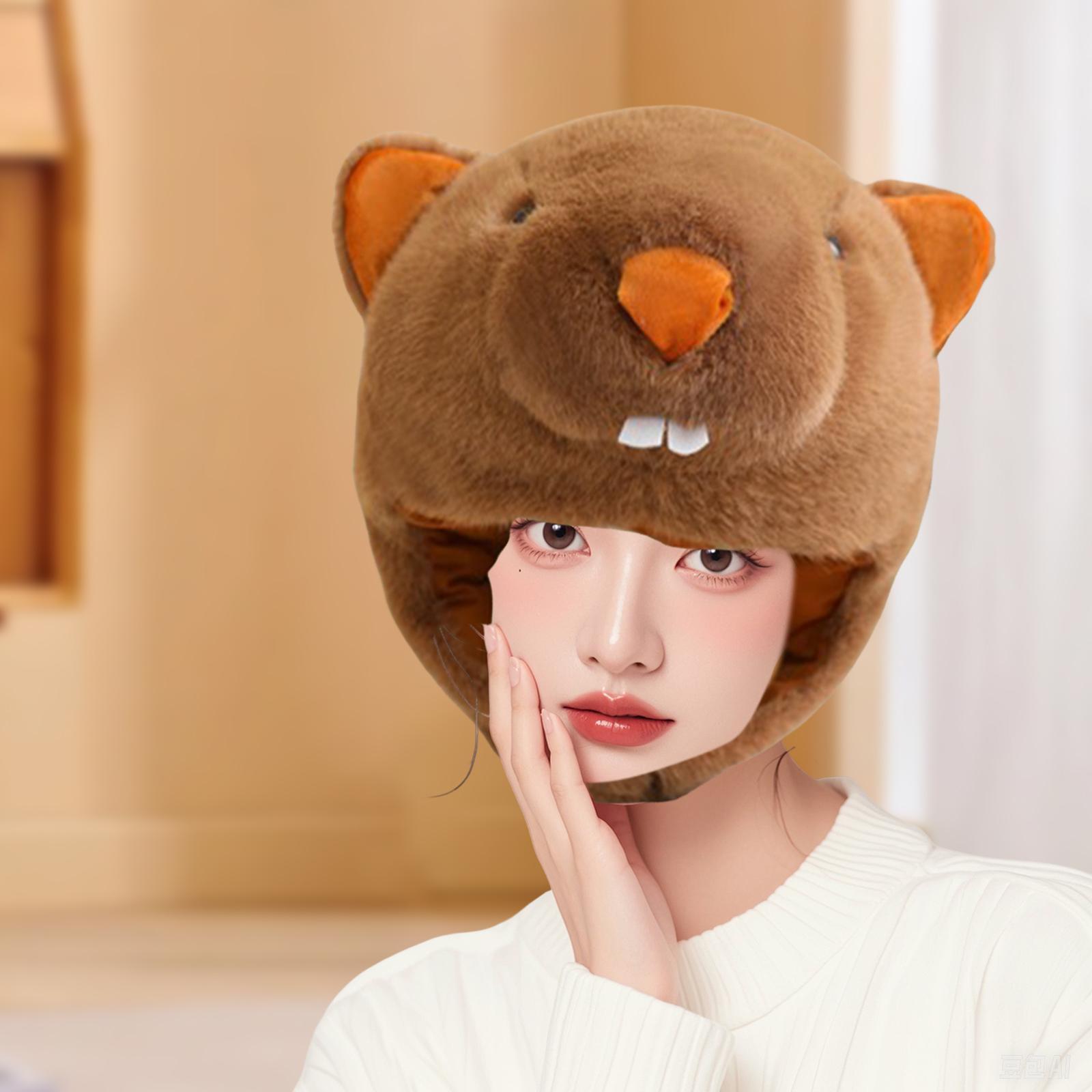 

Plush Groundhog Hat Comfortable Cartoon Breathable Photo Prop Easy Wear Animal Headgear for Christmas Cosplay