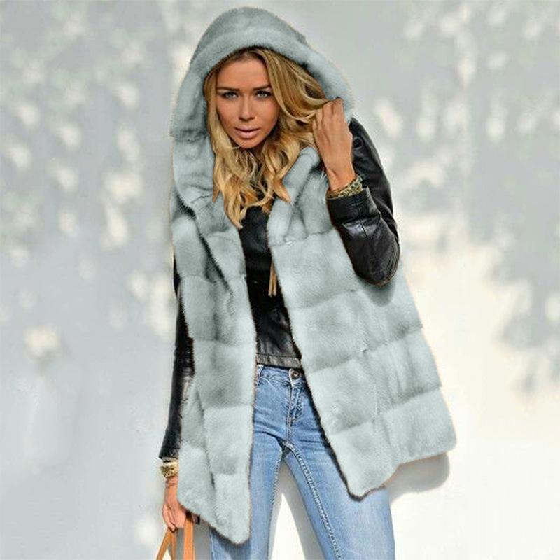 New Long Autumn and Winter Solid Color Loose Plush Vest Imitation Fur Vest Pink