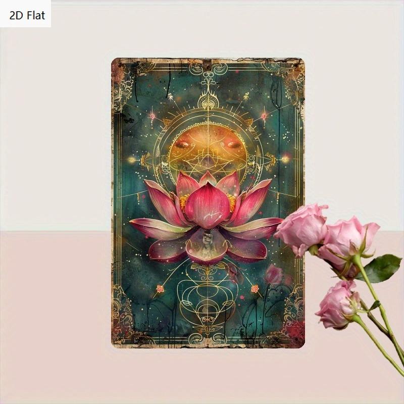 2D Flat, Vibrant for Lotus Flower Metal Wall Art – 20.32x30.48 Cm Forged Iron Decor with Celestial Design, Easy To Hang, Pre-Dri