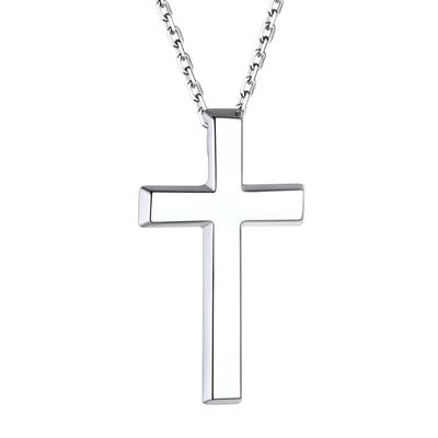 [ChainsHouse] Cross Necklace for Women, Crucifix Pendant, Sterling Silver 925, Platinum Finish, Simple Accessory