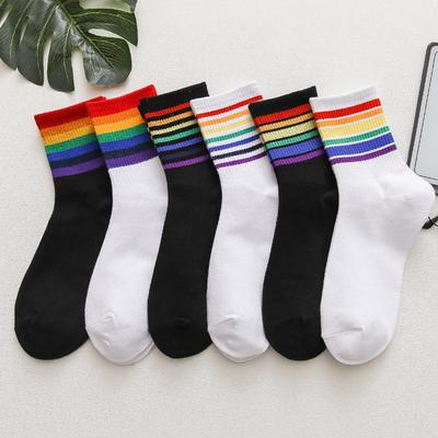 Damen Frühling und Herbst Neue Regenbogenkragen Baumwolle Persönlichkeit Street Wind Röhrensocken