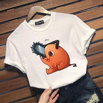 Cute Kawaii Pochita Pattern Printed T-shirt Men Women Anime Casual Round Neck Short Sleeve Shirt