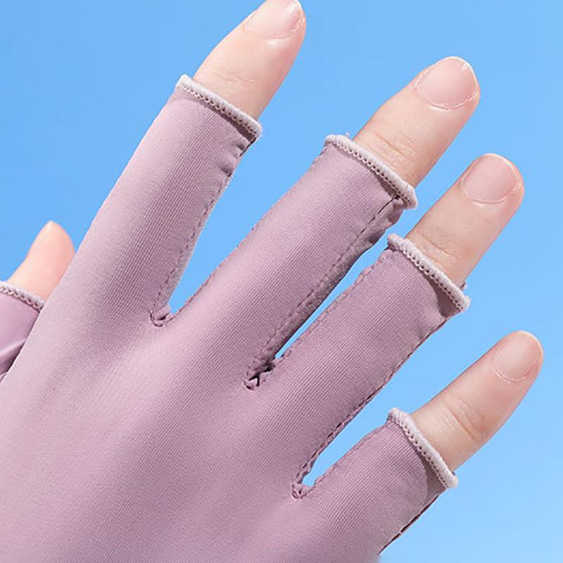 Summer Women'S Ice Silk Thin Gloves Fingerless Half-Finger Uv Protection Sunscreen Female Gloves Nail Gloves Riding Driving
