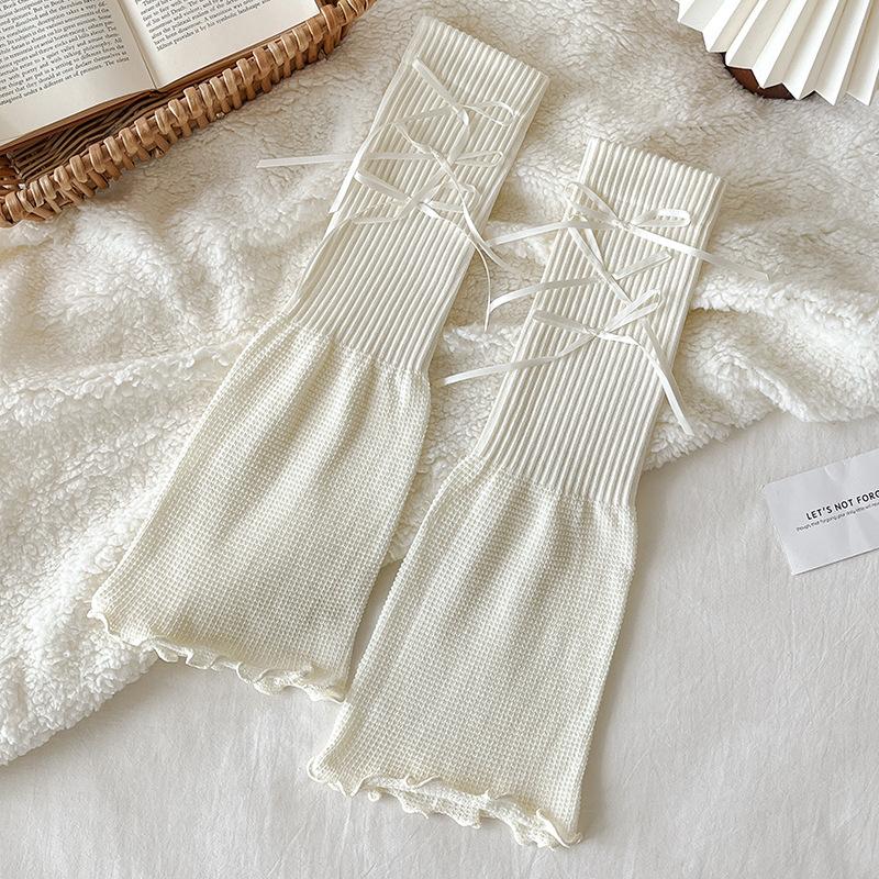 Winter Sweet Bow Lace Leg Warmers Lolita Y2K Bow Design Thermal Ruffle Stacking Ankle Socks For Women Girls Layered Warm Socks