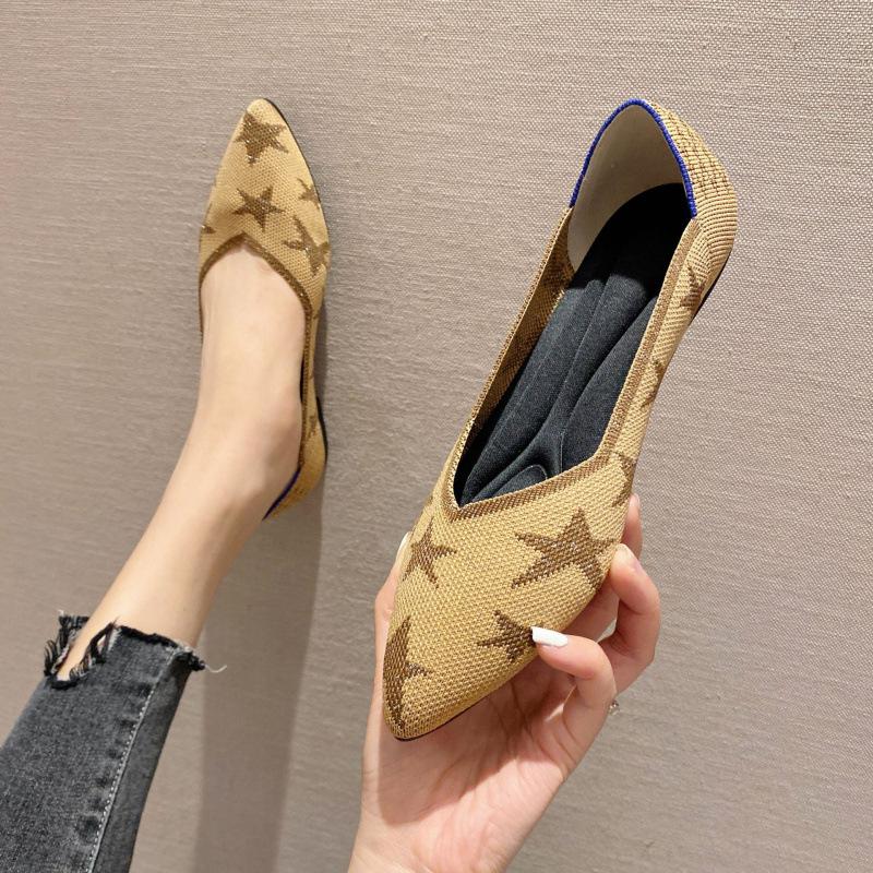 BEIFEITI~ Neue gestrickte Schuhe mit geometrischem Muster, Strickschuhe, spitze Zehenpartie, flacher Ausschnitt, Einzelne Schuhe für Damen