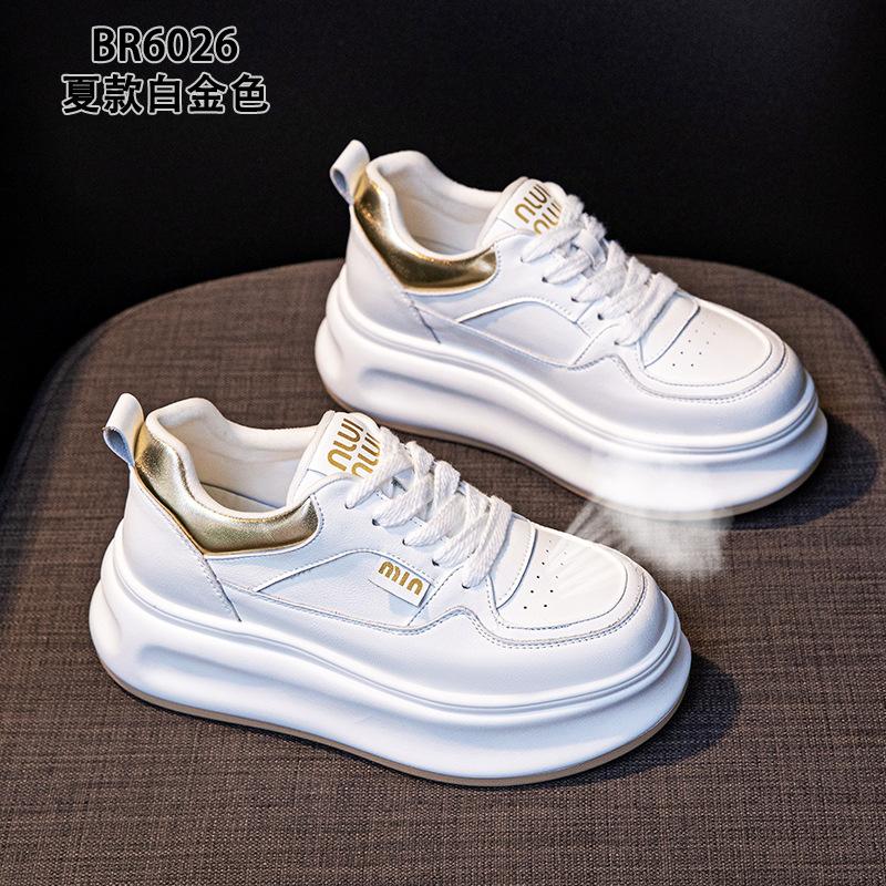 Thick-soled leather breathable spring and autumn small super fire casual muffin board shoes 34 платиновый