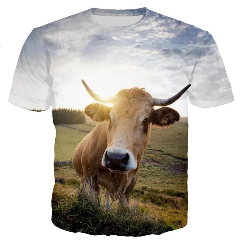 Summer Popular Cute And Fun Animal Cow Print Men's Casual Fashion T-shirt With Round Neck Plus Size Comfortable Short Sleeves