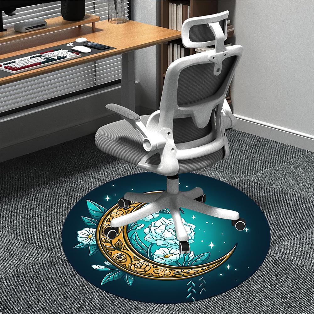 1pc Moon Flowers Office Round Area Rug, Mat Suitable ForOffice, Under Office Chairs Bedroom Living Room Home Decor, Room Deco