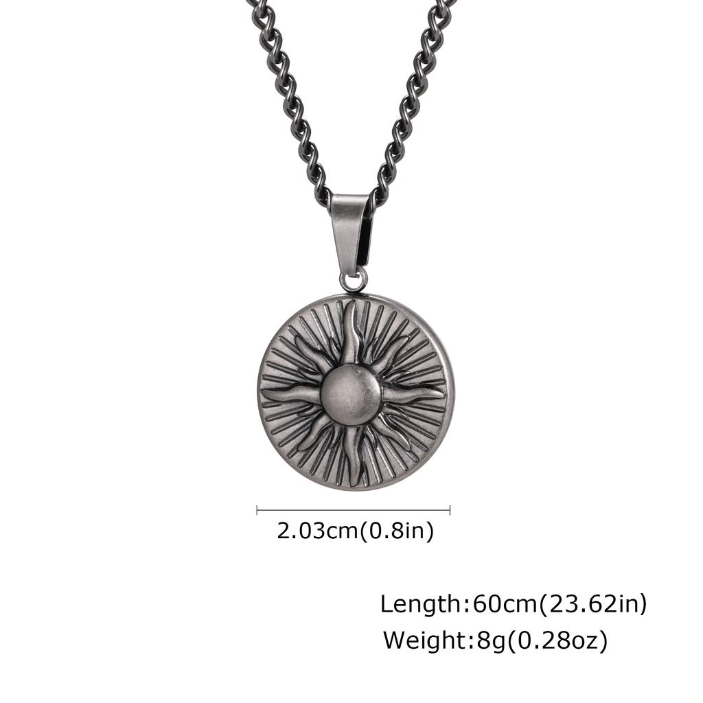 Vinage Sun Radiance Necklace for Men Boys,Gold Plated Stainless Steel Round Pendant Necklace,Hip-hop New Jewelry Gift