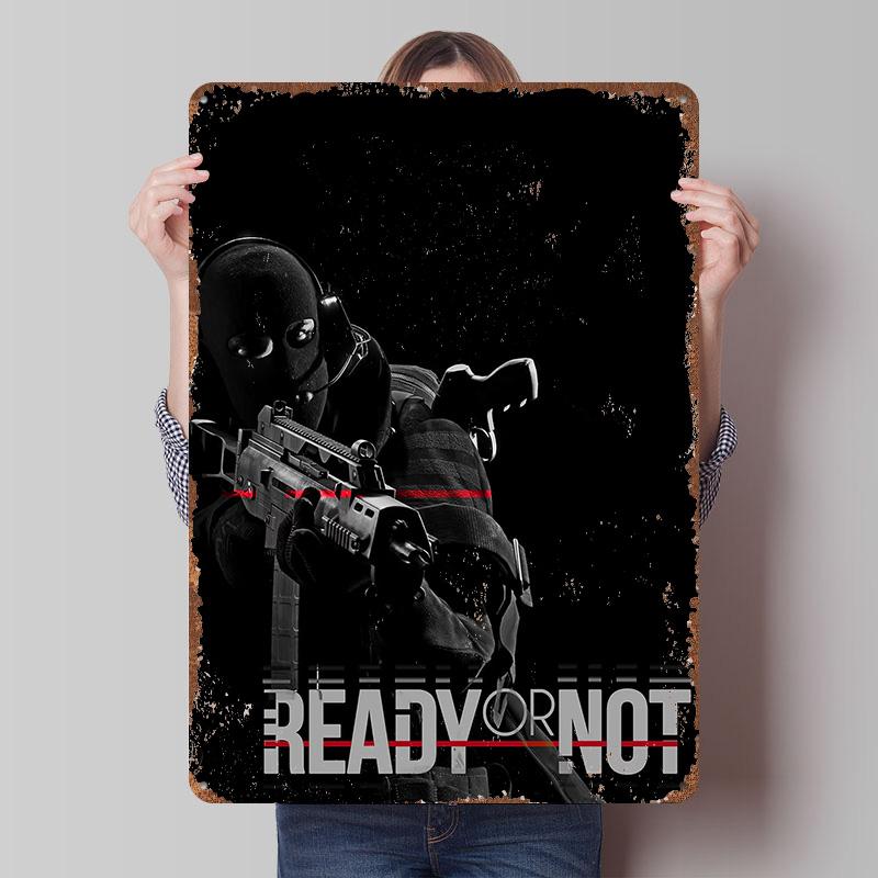 Ready or Not Spielposter Individuelle Wandkunst Vintage Metallschilder Retro Blechschild für Man Cave Dekoration Garage Schreibtisch Dekoration Raum