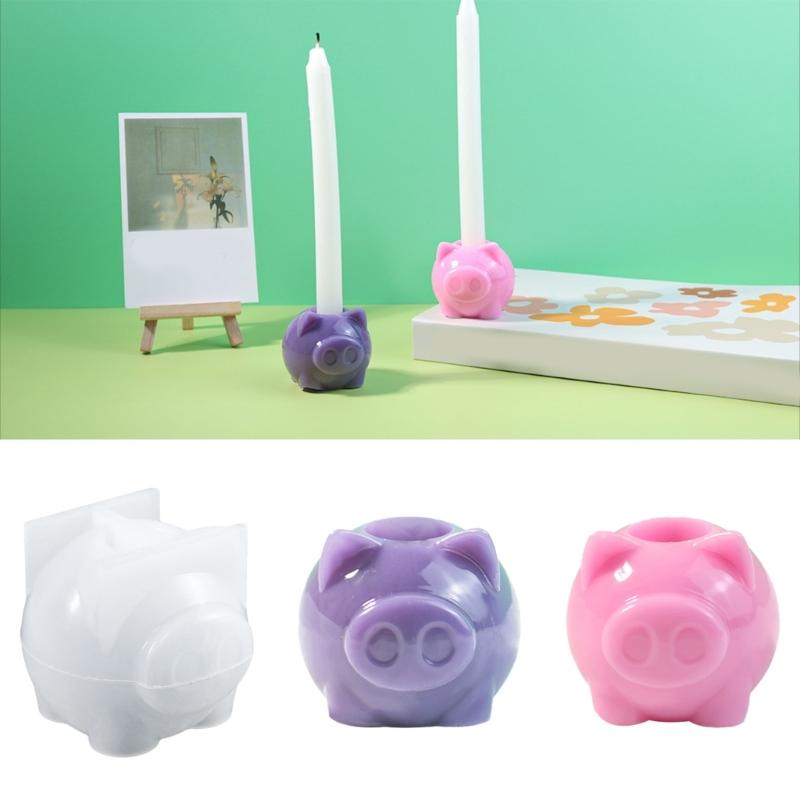 Gypsum Candlestick Silicone Mold Lovely Pig Candle Base Mould Animal Shape Candle Holder Mold Home Decoration Mould