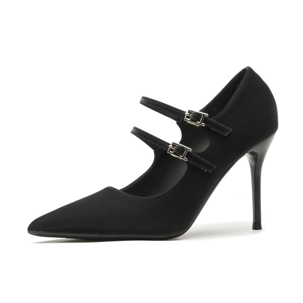High Heels Women's Autumn and Summer Thin Heels Pointed Buckle High Heel Pumps New Retro Double Row One-word Belt Women's Shoes