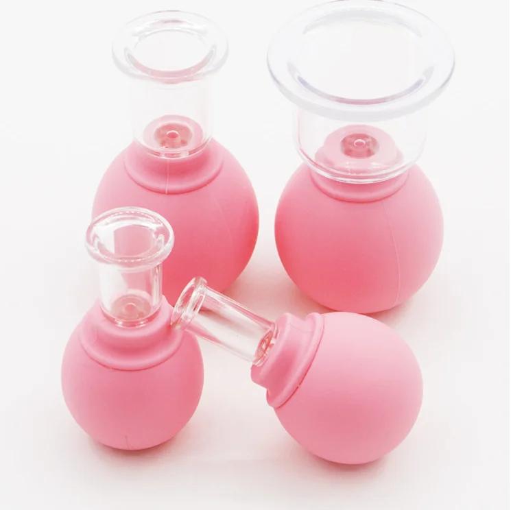 New 4Pcs/set Health Massage Vacuum Cupping Cups Rubber Head Glass Anti Cellulite Massage Chinese Therapy Face Cupping Set Cans