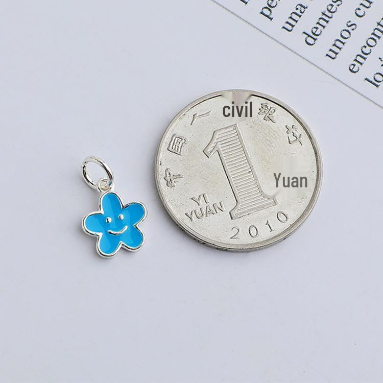 S925 Sterling Silver Flower & Smiley Face Pendant with Epoxy Color - DIY Bracelet Necklace Charm