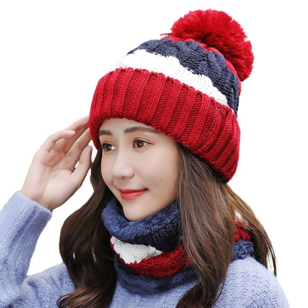 Coral Fleece Woolen Hat Soft Hooded Thermal Cap Fashion Cold Proof Scarf  School