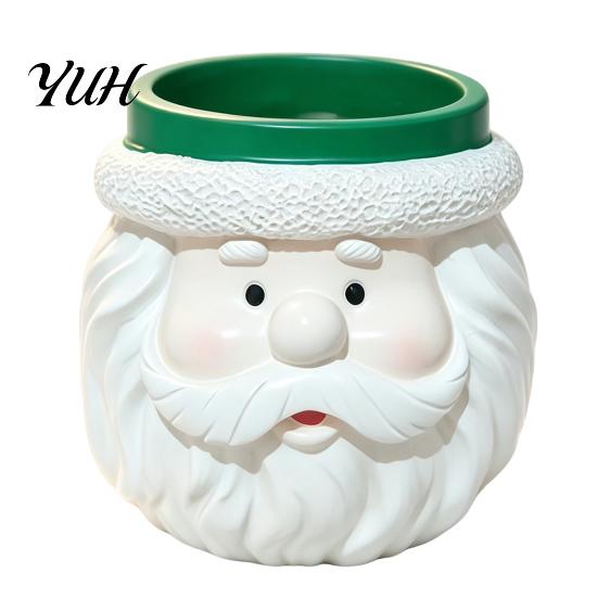 Decorative Storage Jar Cute Santa Claus Resin Flowerpot, Christmas Desktop Mini Foliage Plant Container Planter, Hand Painted for Indoor Home