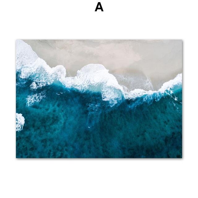 Seascape Poster Canvas Painting Nordic Blue Painting Seaside Church Mediterranean Print Wall Picture for Living Room Decor No Frame